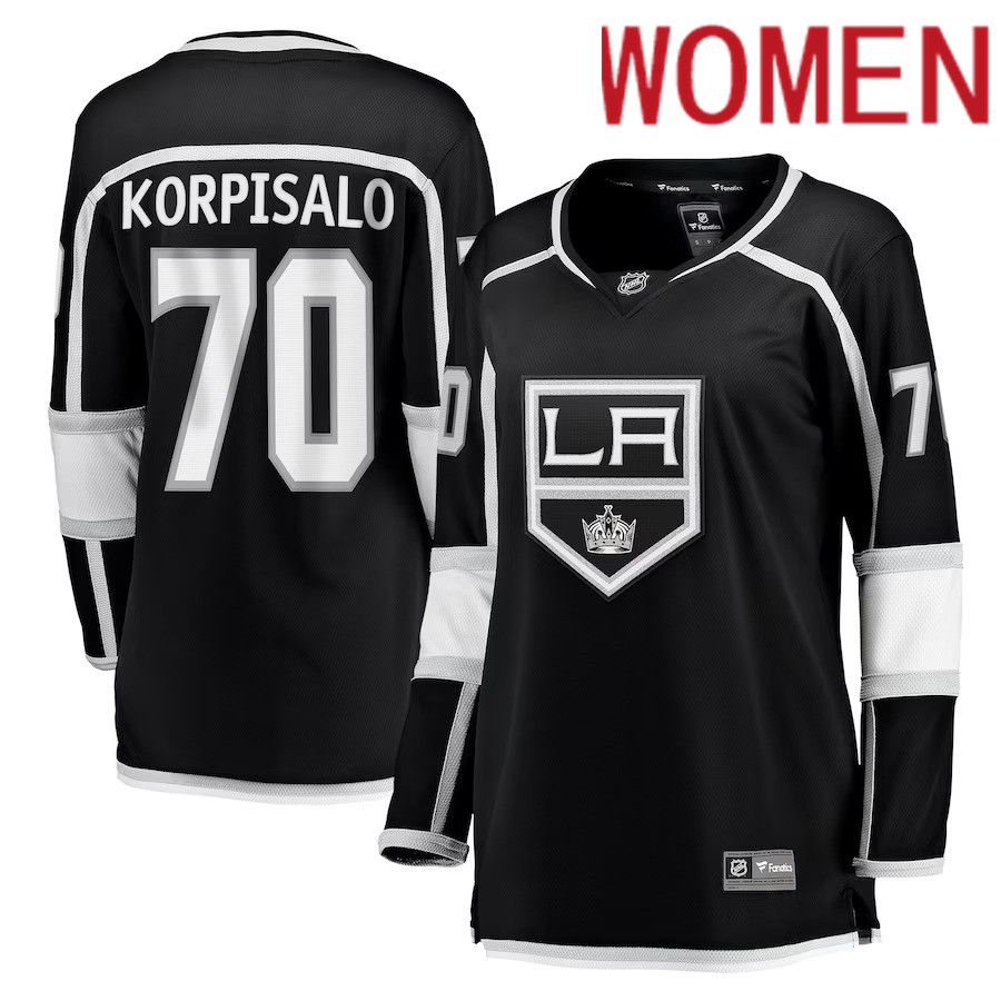 Women Los Angeles Kings 70 Joonas Korpisalo Fanatics Branded Black Home Breakaway NHL Jersey